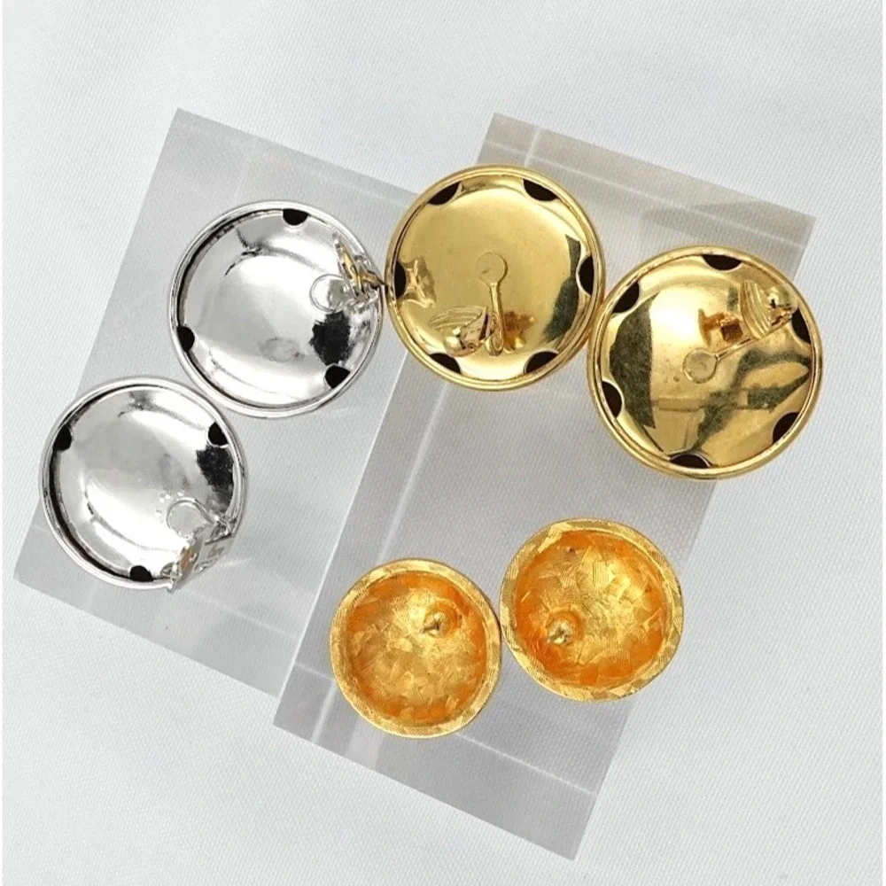 VTG Mod Half Ball Dome Earrings Lot Gold Silver Tone Purple Unmarked and Coro